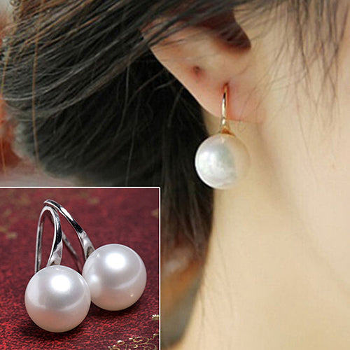 Women Imitation Pearls Ball Hook Earrings Eardrops Bridal Wedding Party Jewelry