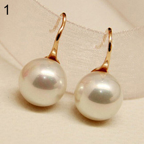 Women Imitation Pearls Ball Hook Earrings Eardrops Bridal Wedding Party Jewelry