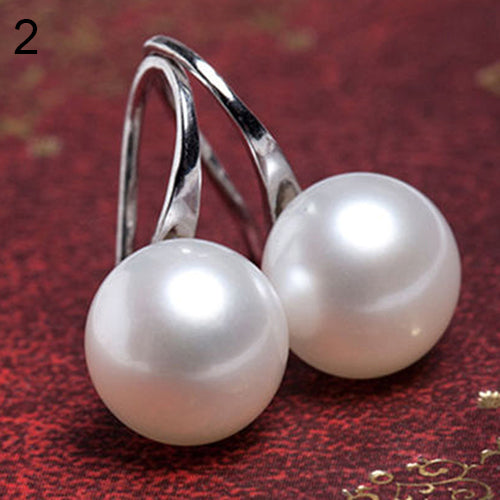 Women Imitation Pearls Ball Hook Earrings Eardrops Bridal Wedding Party Jewelry