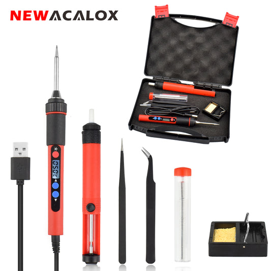 USB 5V 10W Digital Temp Adjustable Soldering Iron Kit Portable Lead-Free Welding Rework Station with Switch Tool Box