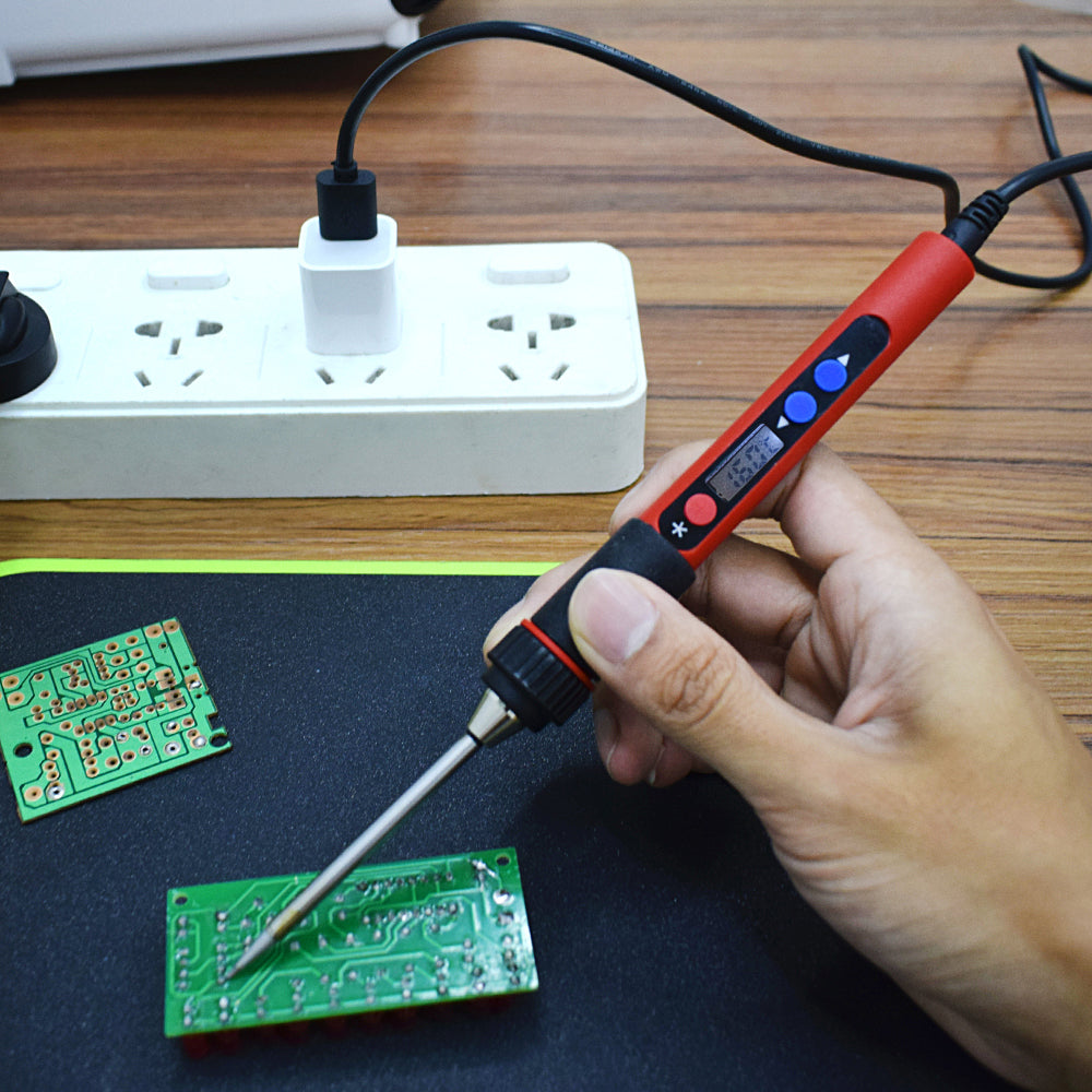 USB 5V 10W Digital Temp Adjustable Soldering Iron Kit Portable Lead-Free Welding Rework Station with Switch Tool Box