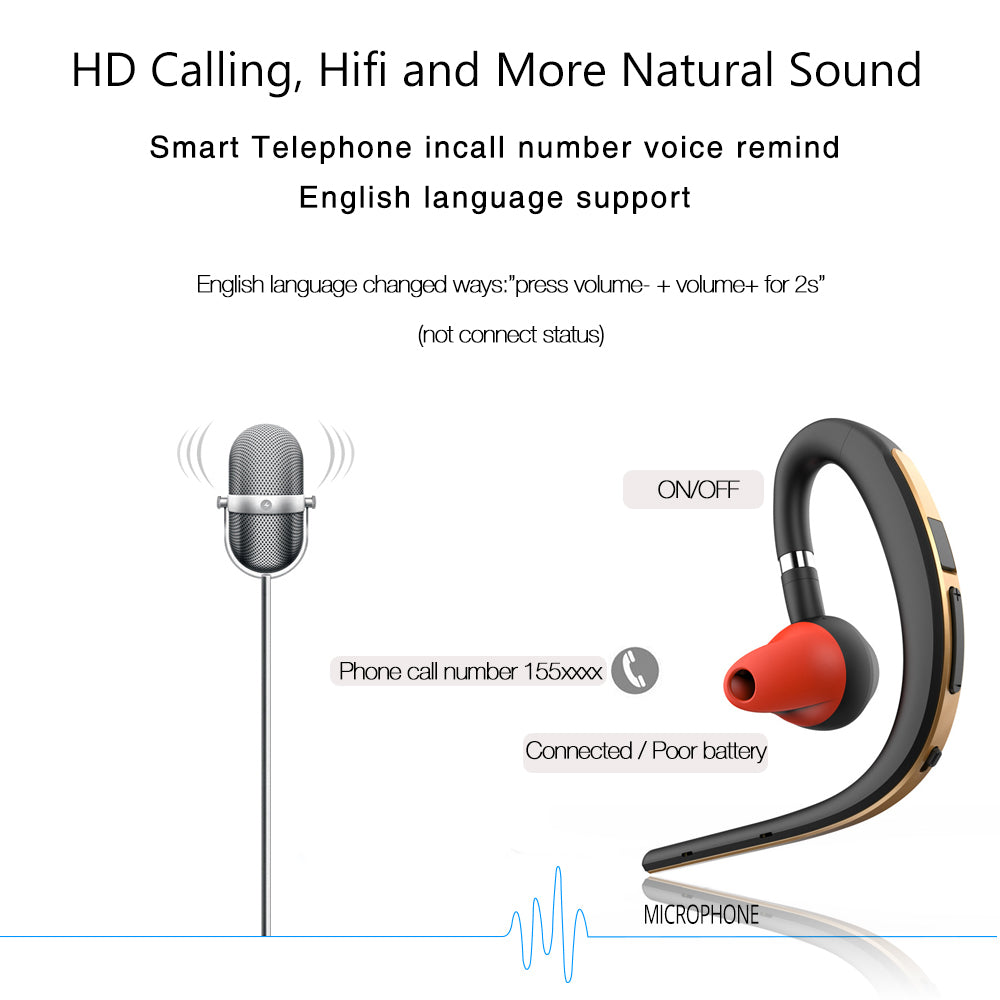 Bluetooth Headset Earphone for phone Wireless Sweatproof Sports Bluetooth Headphone with Mic voice Control with Earbud