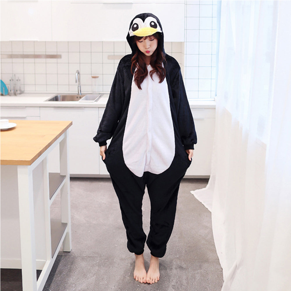 Cartoon Animal One-Piece Pajamas Men And Women Couples Home Winter Cute Costumes Penguin Style