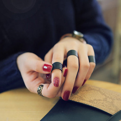 3Pcs Fashion Jewelry Ring Set Black Stack Plain Above Knuckle Band Midi Rings