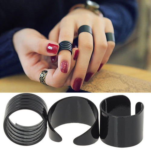3Pcs Fashion Jewelry Ring Set Black Stack Plain Above Knuckle Band Midi Rings