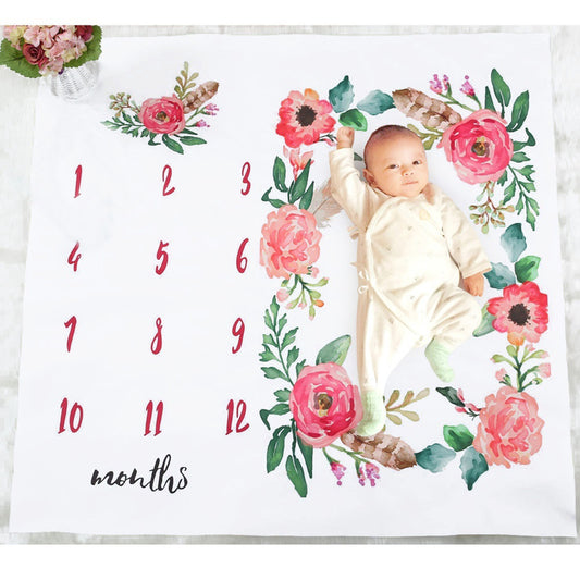 Newborn Infant Baby Flower Monthly Numbers Blanket Photography Prop Rug Mat