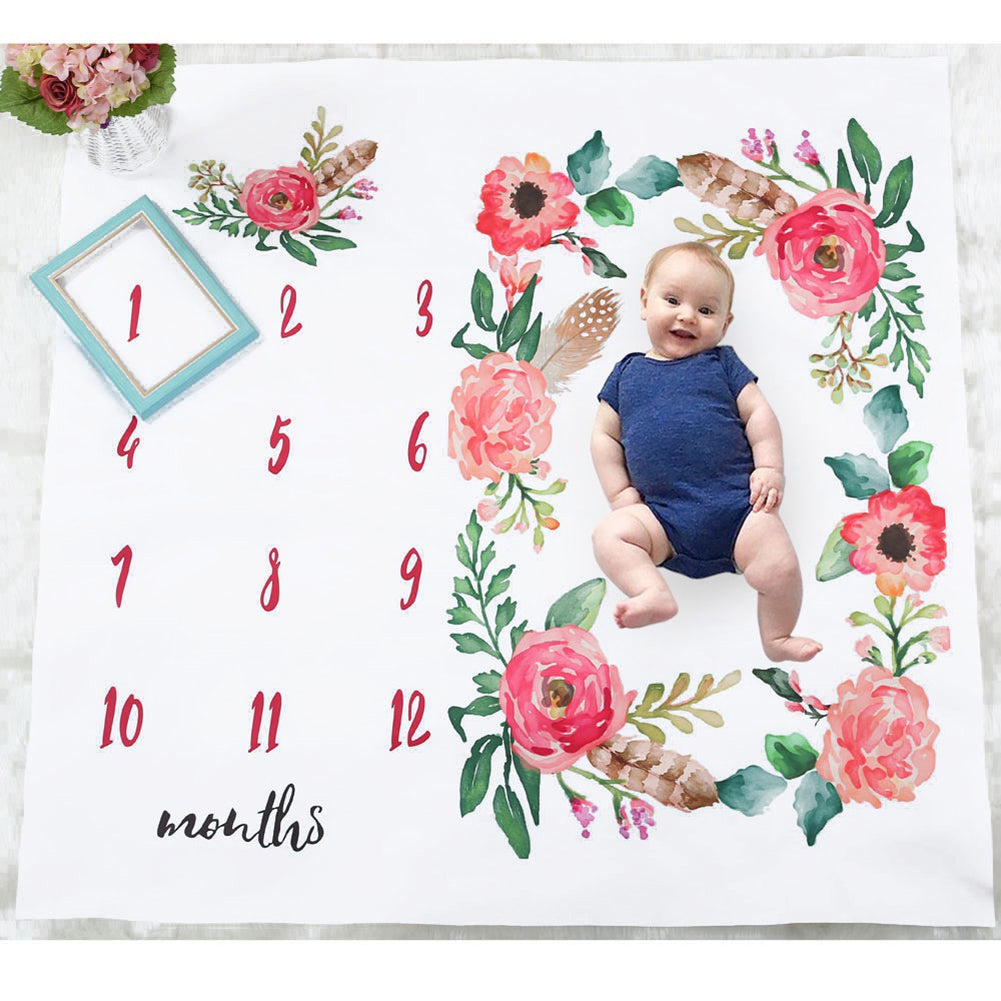 Newborn Infant Baby Flower Monthly Numbers Blanket Photography Prop Rug Mat