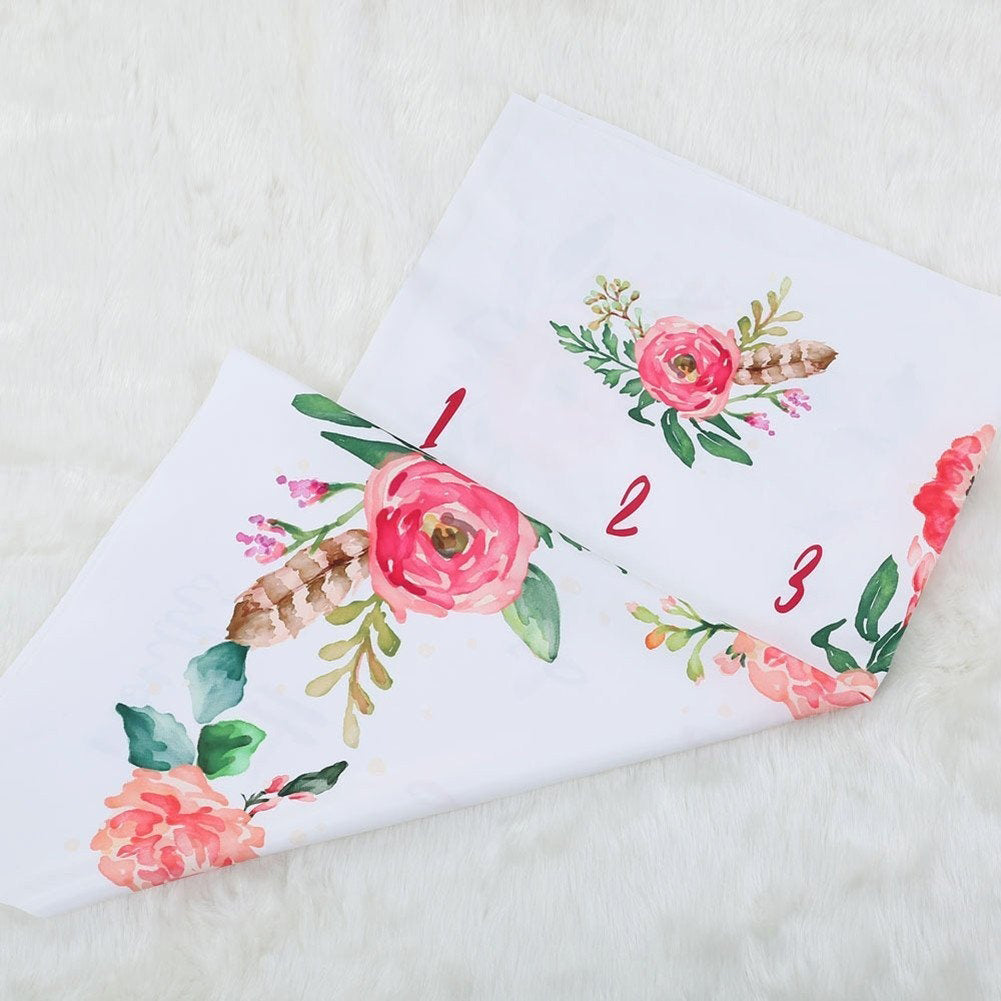 Newborn Infant Baby Flower Monthly Numbers Blanket Photography Prop Rug Mat