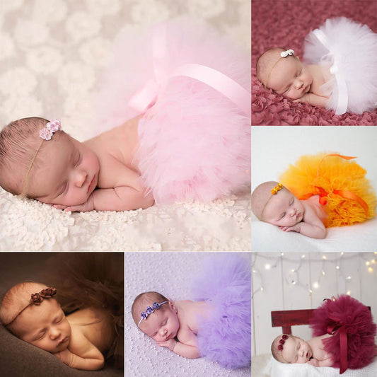 Baby Girl Newborn Cute Flower Headband and Tutu Skirt Costume Photo Prop Outfit