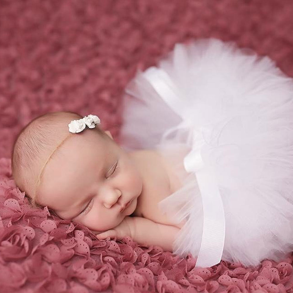 Baby Girl Newborn Cute Flower Headband and Tutu Skirt Costume Photo Prop Outfit