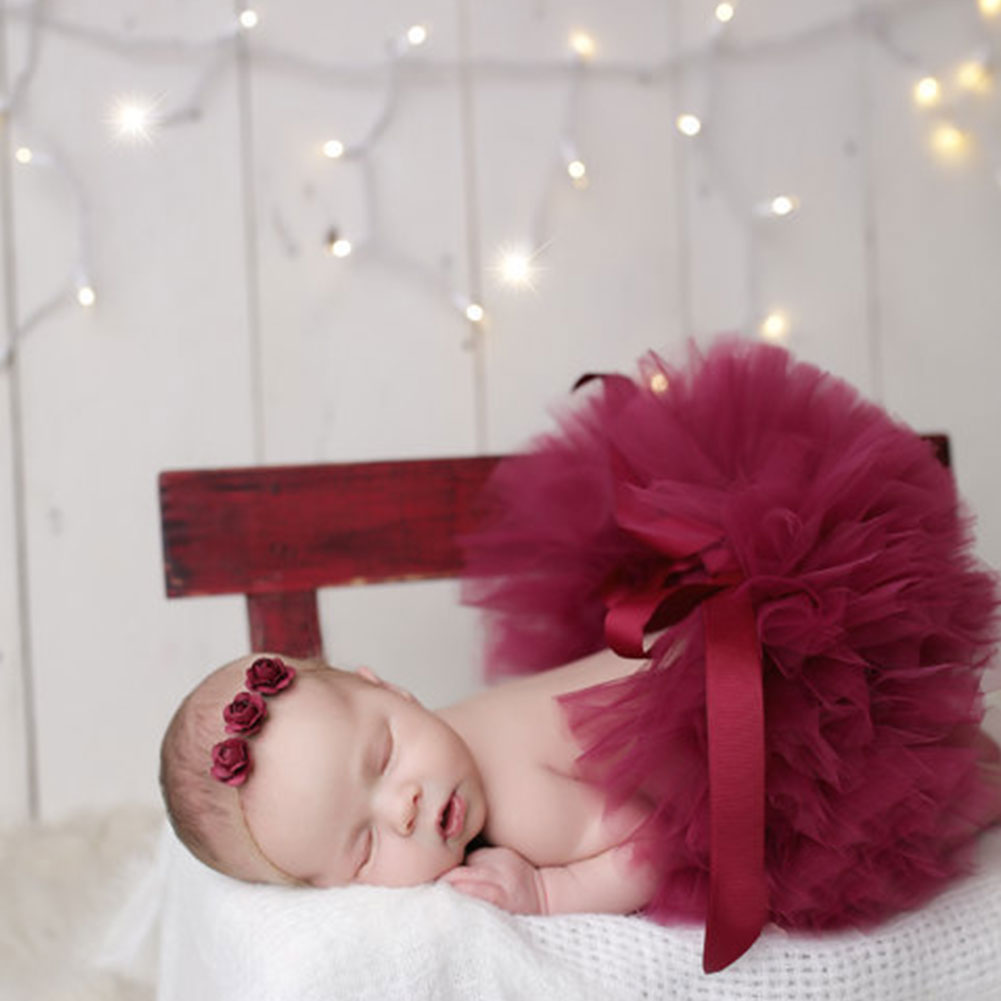 Baby Girl Newborn Cute Flower Headband and Tutu Skirt Costume Photo Prop Outfit