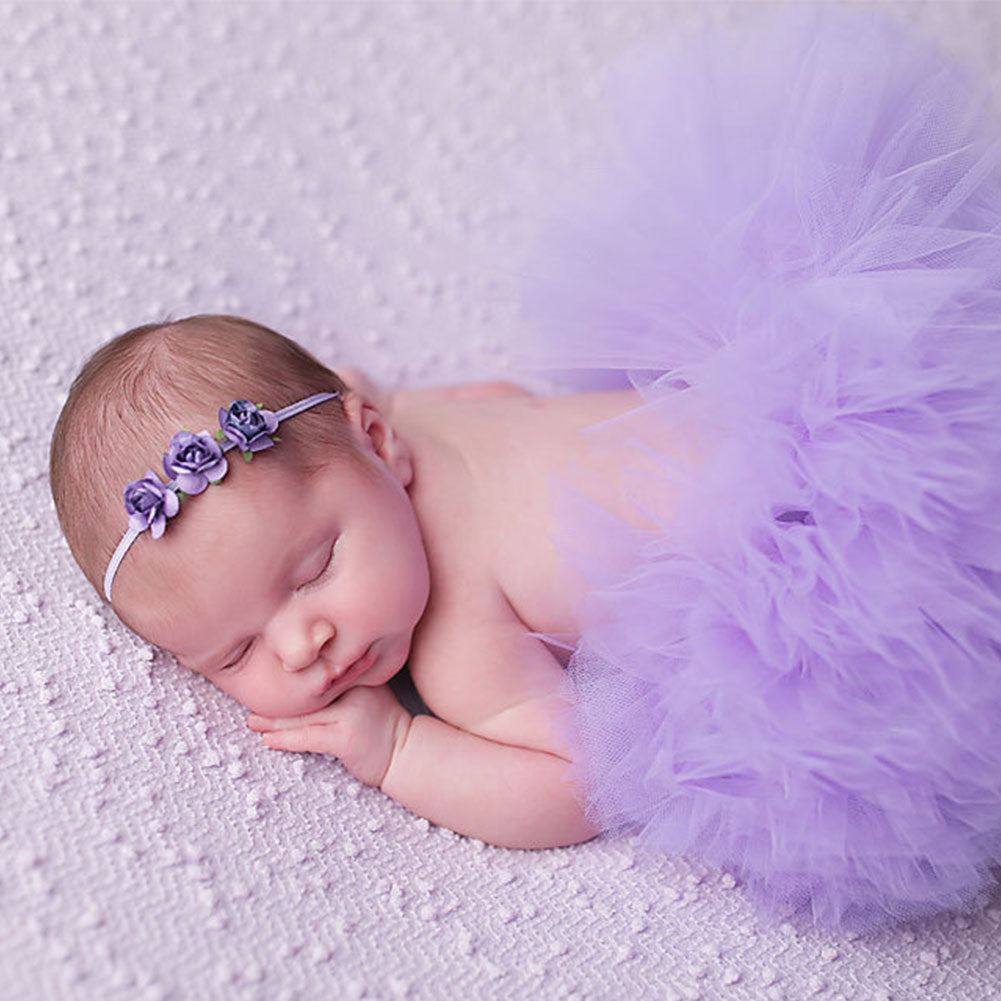 Baby Girl Newborn Cute Flower Headband and Tutu Skirt Costume Photo Prop Outfit