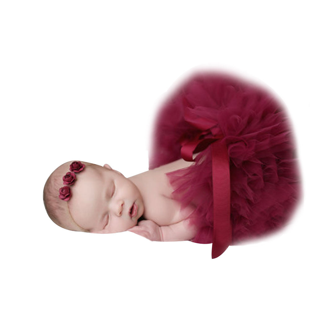 Baby Girl Newborn Cute Flower Headband and Tutu Skirt Costume Photo Prop Outfit