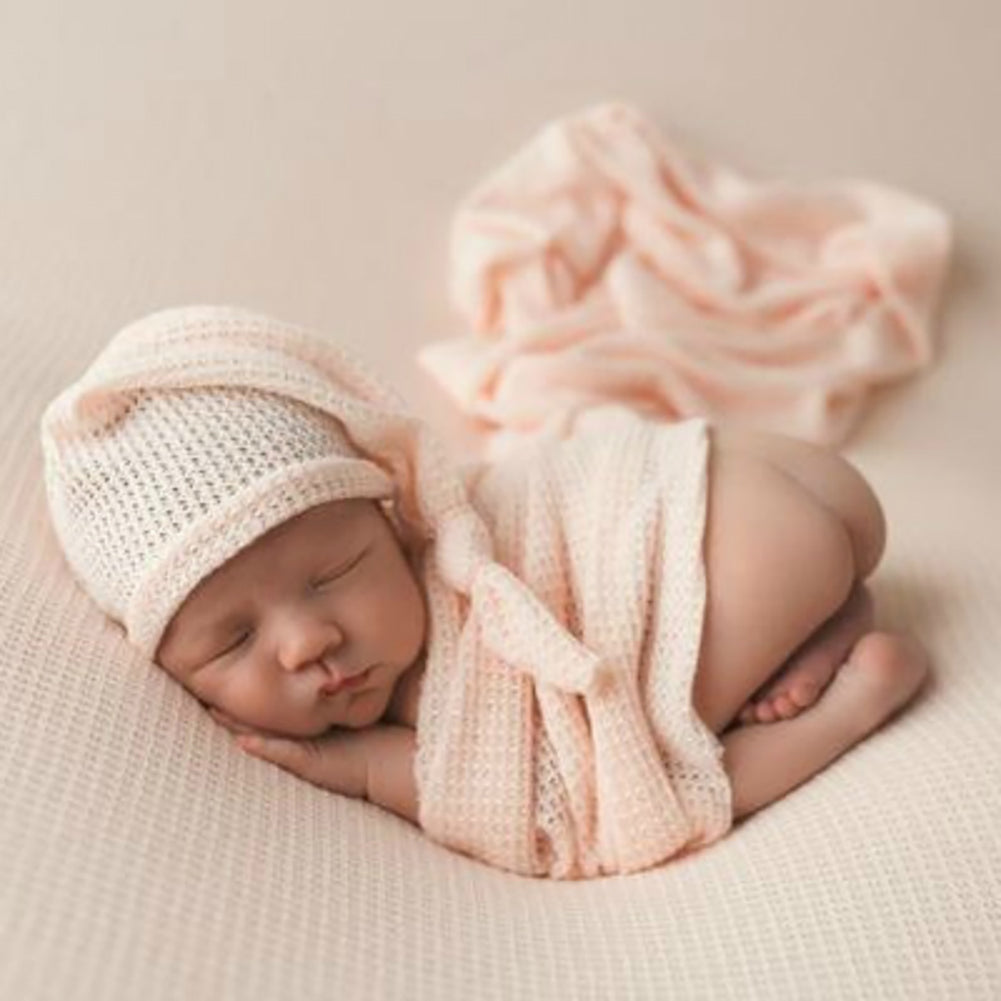 2Pcs/Set Newborn Baby Soft Knitted Wraps Long Tail Cap Studio Photography Props