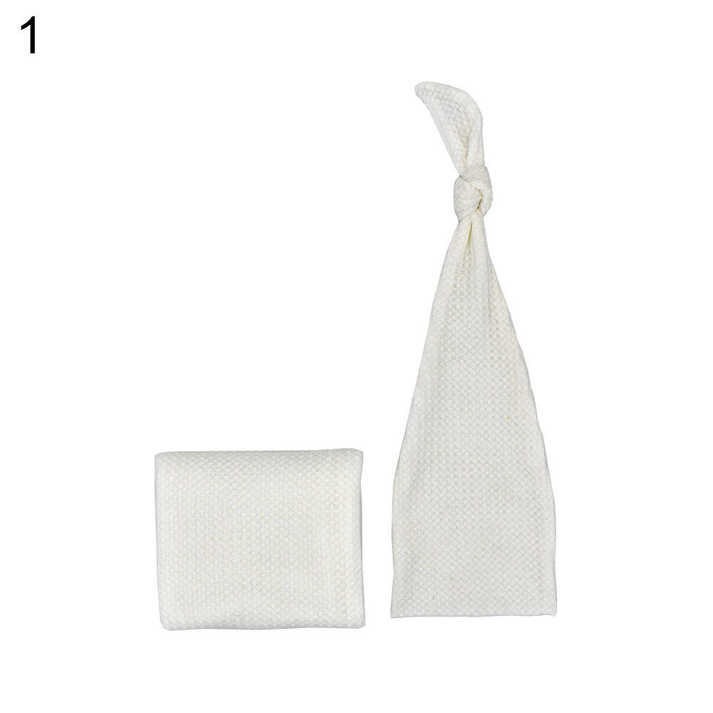 2Pcs/Set Newborn Baby Soft Knitted Wraps Long Tail Cap Studio Photography Props