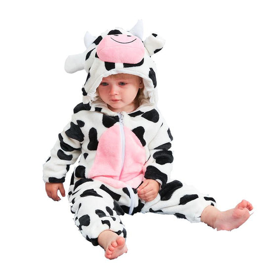 Cow Flannel Kids Pajamas Animal Cosplay Onesies Children Sleepwear For Boys Girls Jumpsuit Hooded for 1-24month JY-004