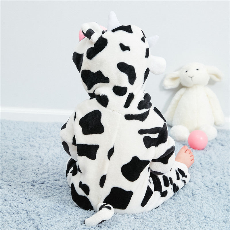 Cow Flannel Kids Pajamas Animal Cosplay Onesies Children Sleepwear For Boys Girls Jumpsuit Hooded for 1-24month JY-004