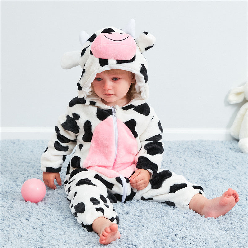 Cow Flannel Kids Pajamas Animal Cosplay Onesies Children Sleepwear For Boys Girls Jumpsuit Hooded for 1-24month JY-004
