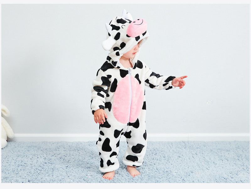 Cow Flannel Kids Pajamas Animal Cosplay Onesies Children Sleepwear For Boys Girls Jumpsuit Hooded for 1-24month JY-004