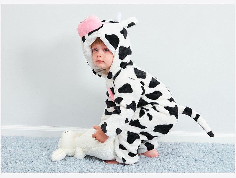 Cow Flannel Kids Pajamas Animal Cosplay Onesies Children Sleepwear For Boys Girls Jumpsuit Hooded for 1-24month JY-004