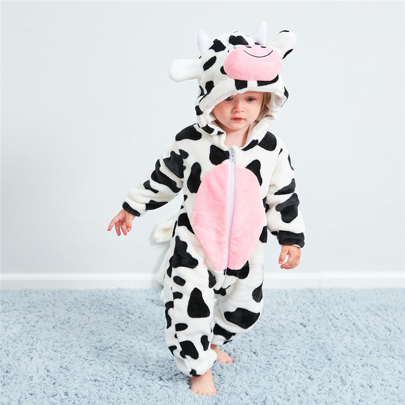 Cow Flannel Kids Pajamas Animal Cosplay Onesies Children Sleepwear For Boys Girls Jumpsuit Hooded for 1-24month JY-004