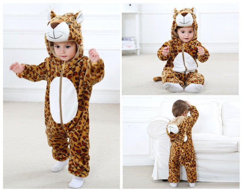 Onesie Kids Animals leopard Children Flannel Pajamas Cartoon Boys Girls Party Cosplay Jumpsuit Sleepwear for 1-24month JY-010