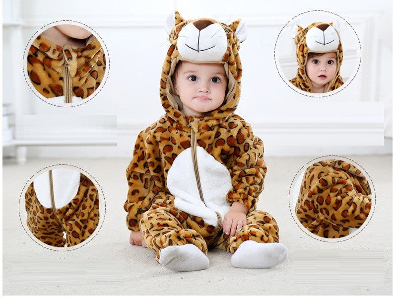 Onesie Kids Animals leopard Children Flannel Pajamas Cartoon Boys Girls Party Cosplay Jumpsuit Sleepwear for 1-24month JY-010