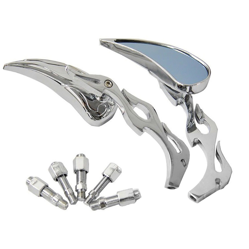 Universal Chrome Moto Cruiser Flame Rearview Side Mirrors Motorcycle Accessory