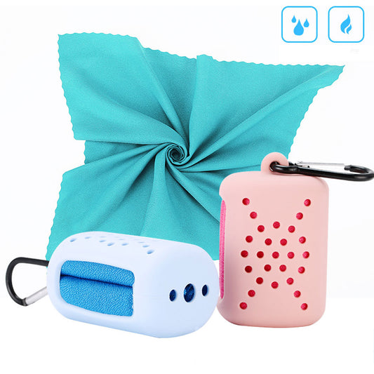 Portable Travel Sports Quick-Dry Cooling Microfiber Towel Storage Silicone Case