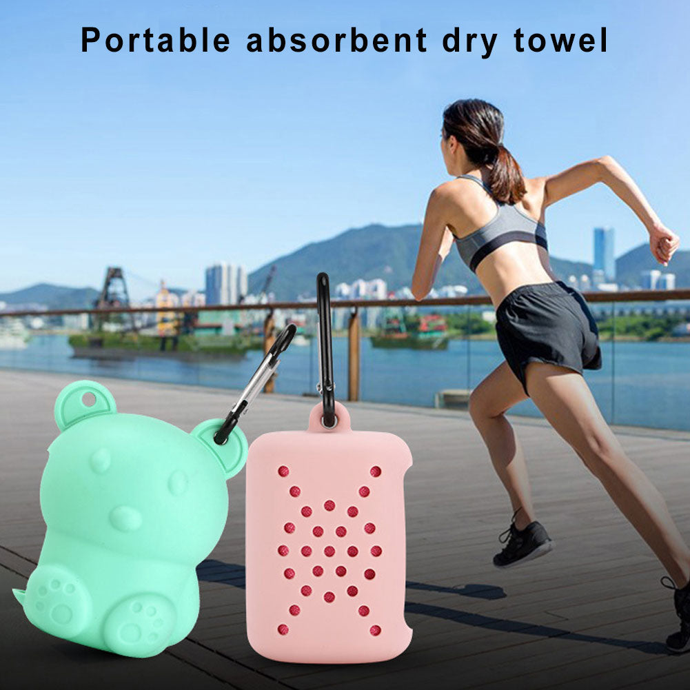 Portable Travel Sports Quick-Dry Cooling Microfiber Towel Storage Silicone Case