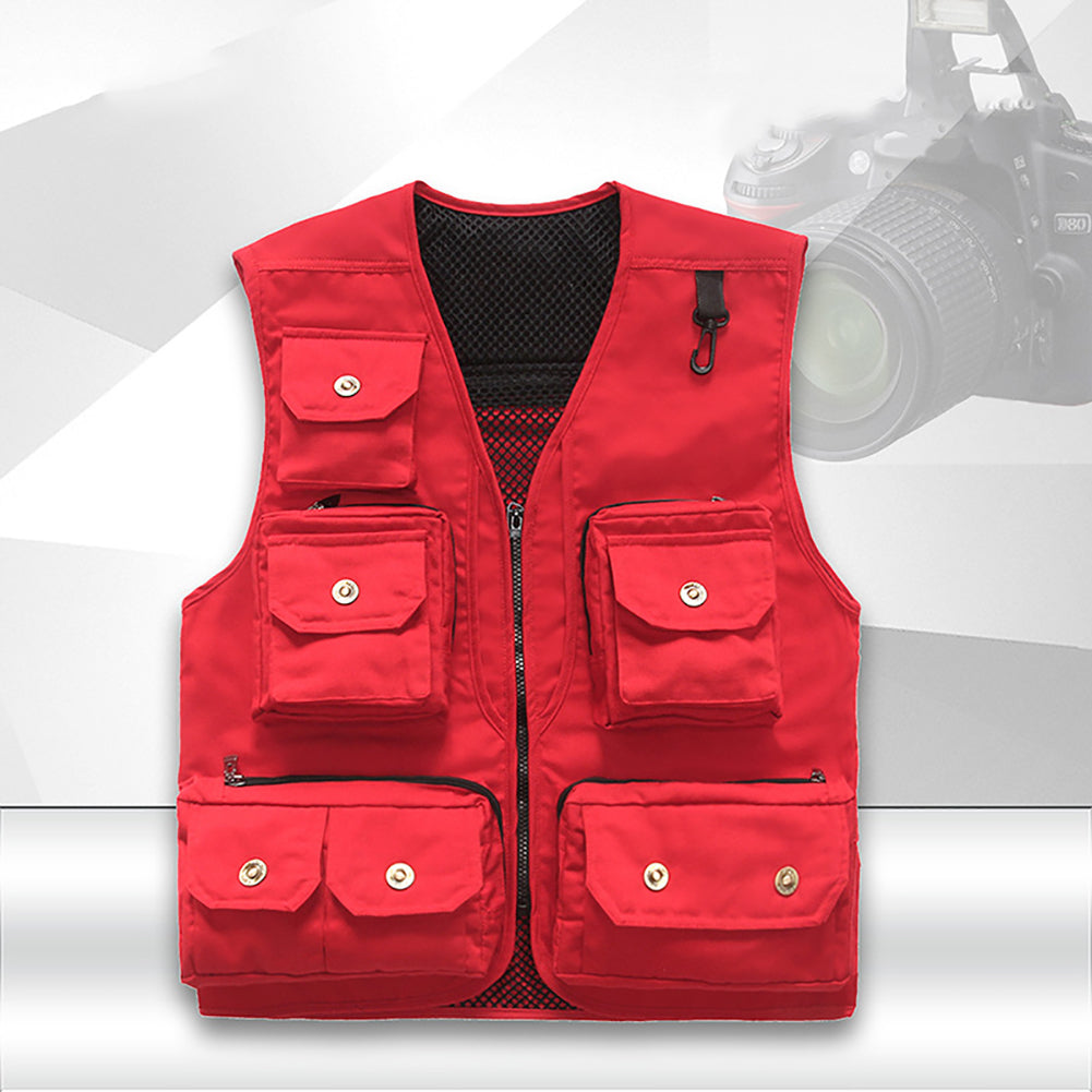 Fashion Sleeveless Solid Color Pocket Vest Men Casual Electrician Waistcoat