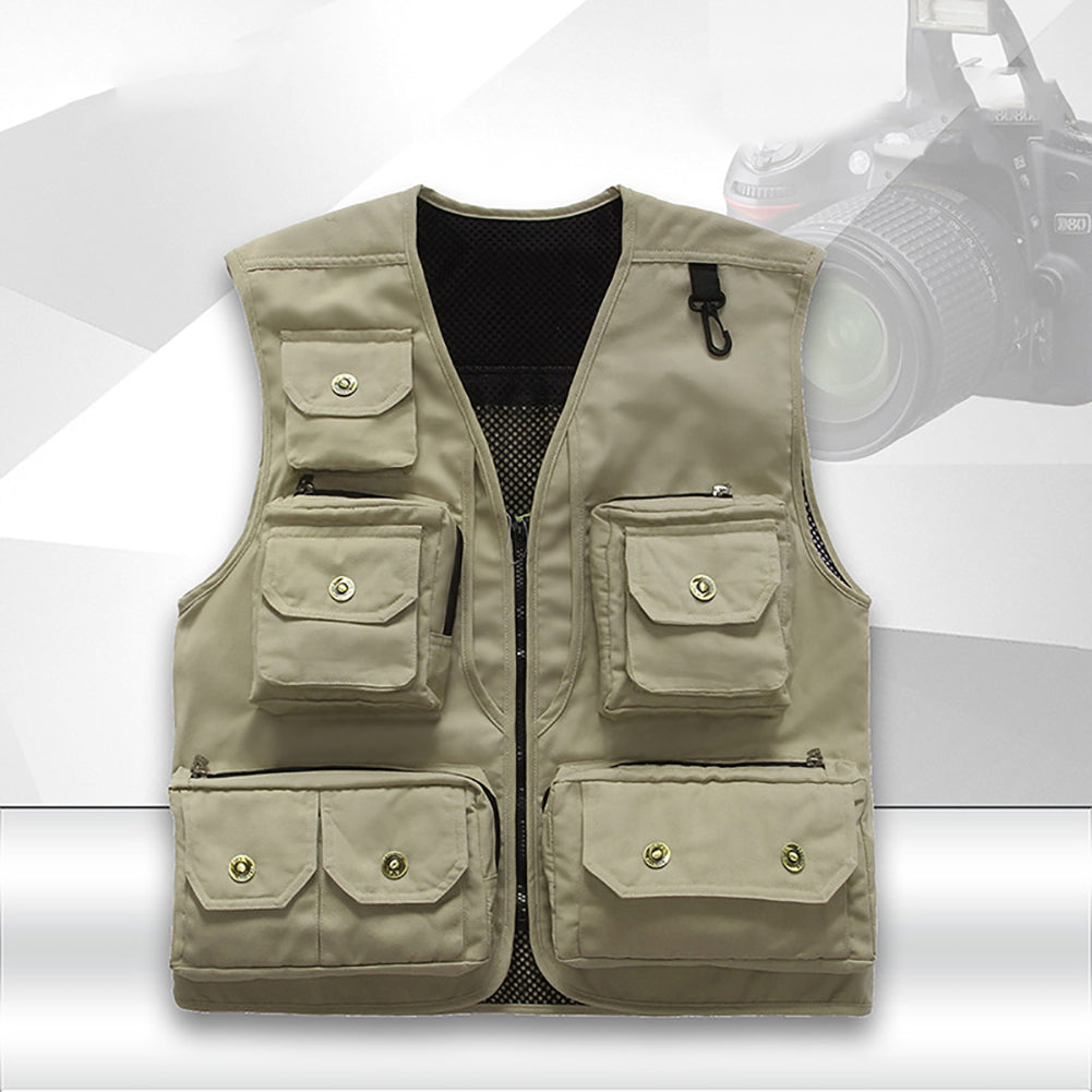 Fashion Sleeveless Solid Color Pocket Vest Men Casual Electrician Waistcoat