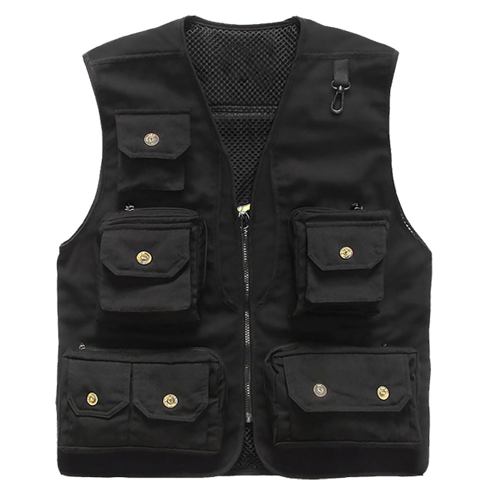 Fashion Sleeveless Solid Color Pocket Vest Men Casual Electrician Waistcoat