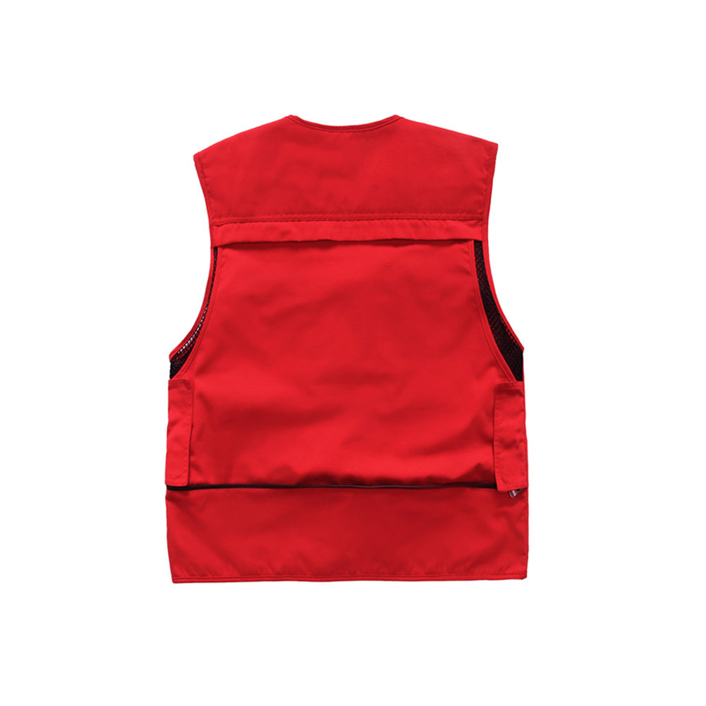 Fashion Sleeveless Solid Color Pocket Vest Men Casual Electrician Waistcoat
