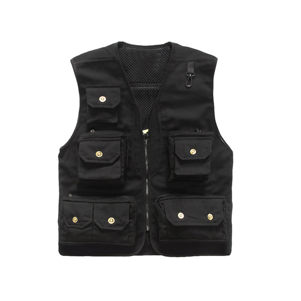 Fashion Sleeveless Solid Color Pocket Vest Men Casual Electrician Waistcoat