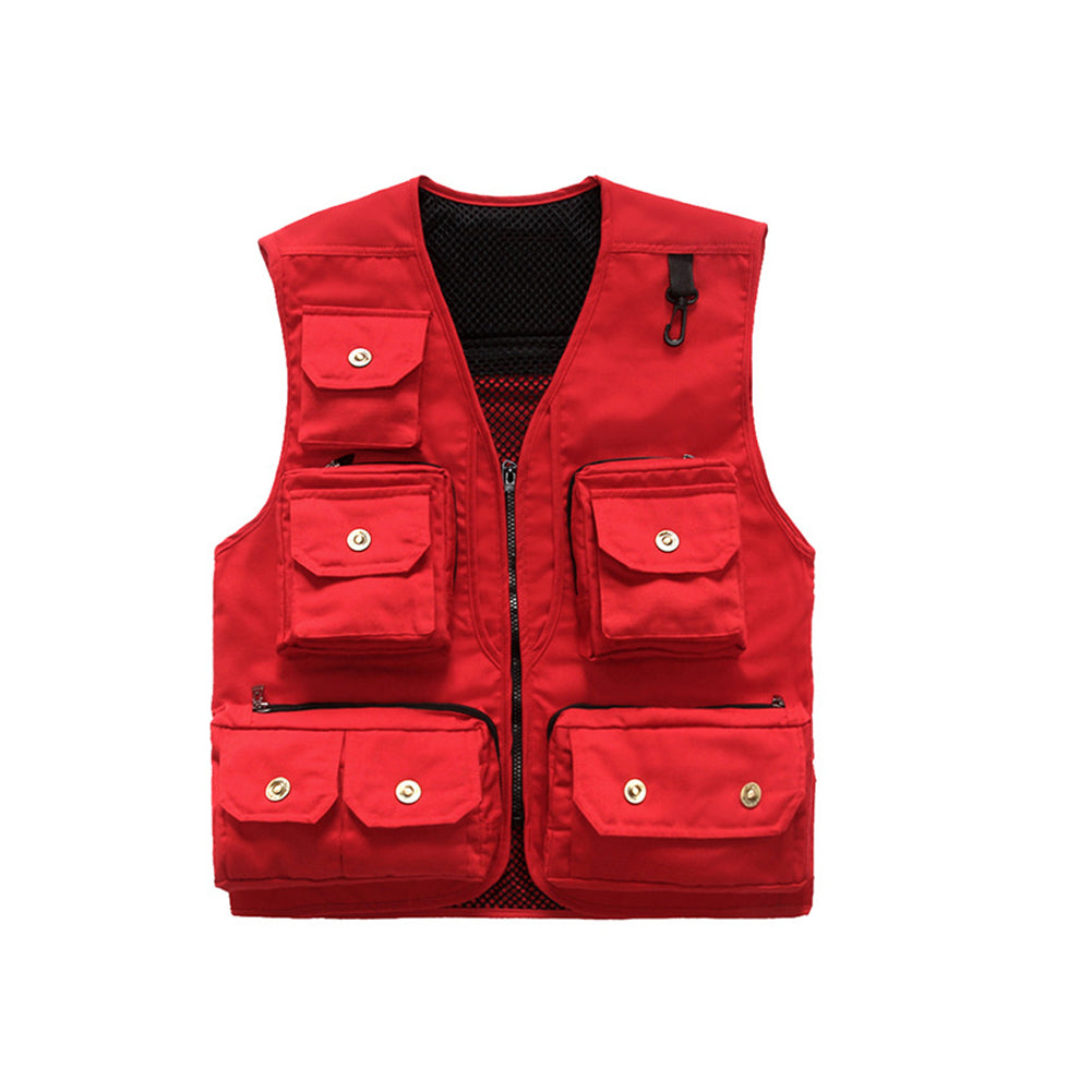Fashion Sleeveless Solid Color Pocket Vest Men Casual Electrician Waistcoat