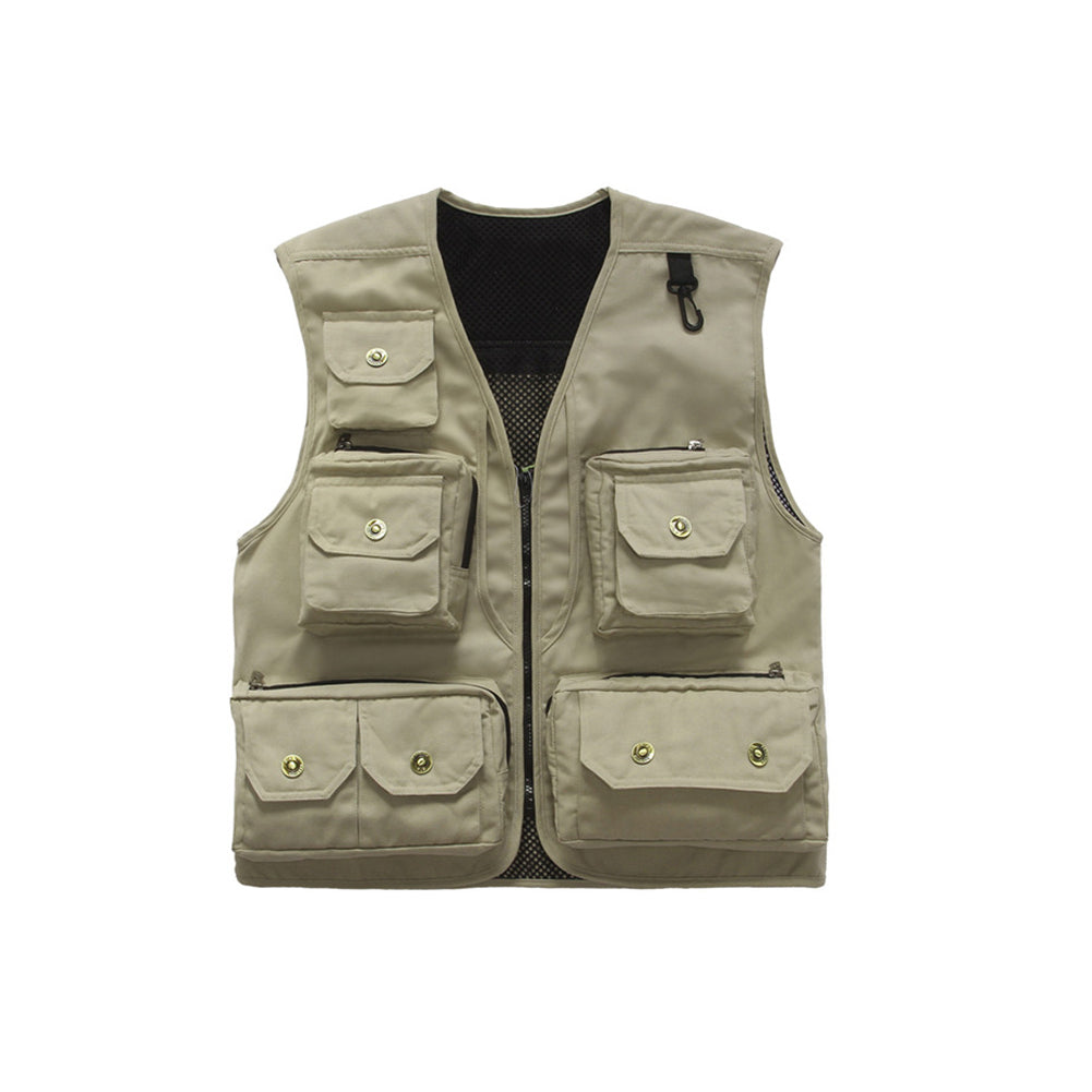Fashion Sleeveless Solid Color Pocket Vest Men Casual Electrician Waistcoat
