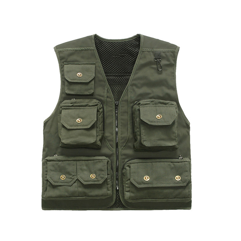 Fashion Sleeveless Solid Color Pocket Vest Men Casual Electrician Waistcoat