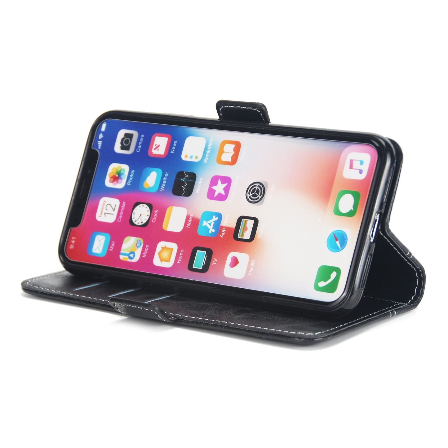 Retro Grain Contrast Color Stitching Mobile Phone Protection Leather Case Flip Cover Protective Shell for iPhone X iphone xs