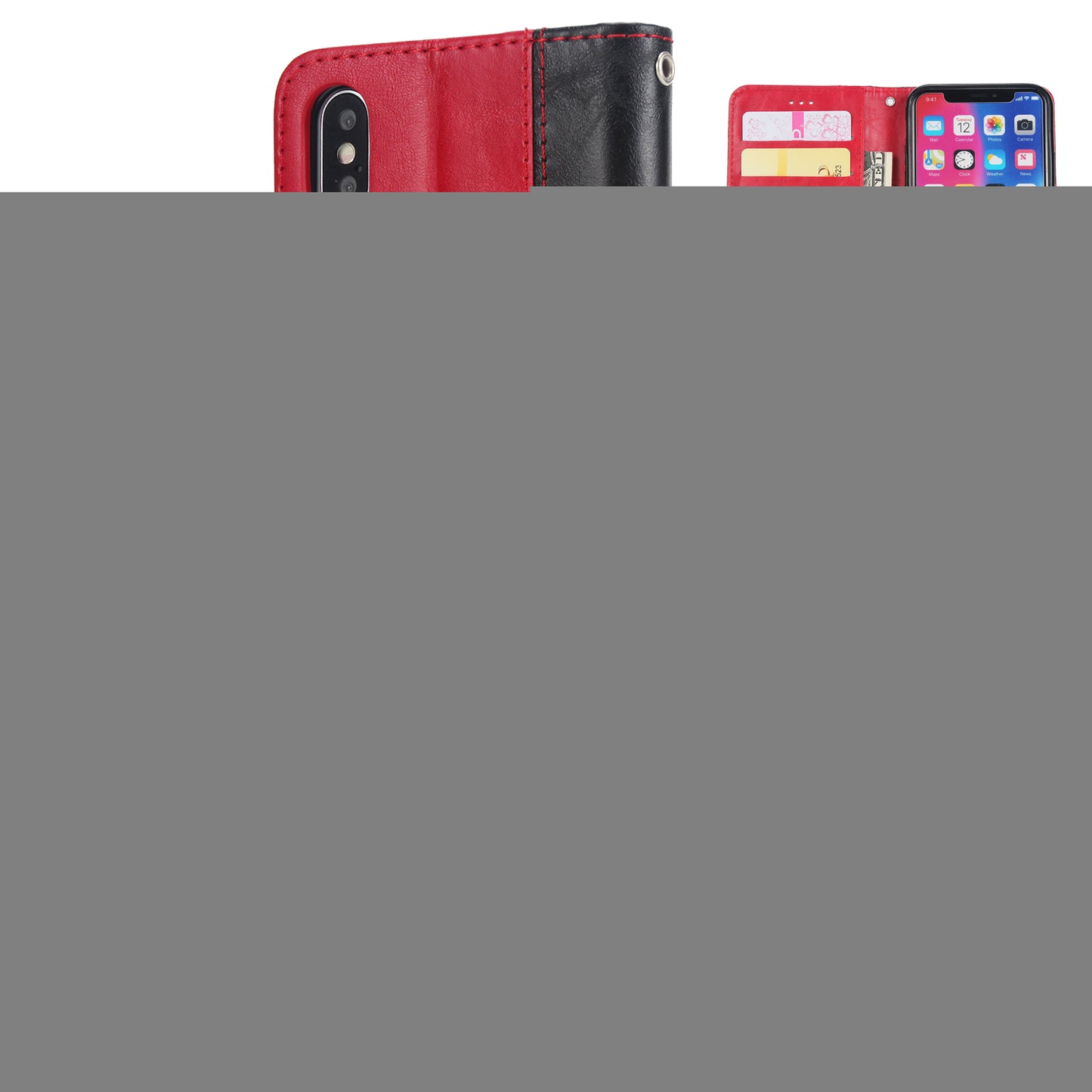 Retro Grain Contrast Color Stitching Mobile Phone Protection Leather Case Flip Cover Protective Shell for iPhone X iphone xs