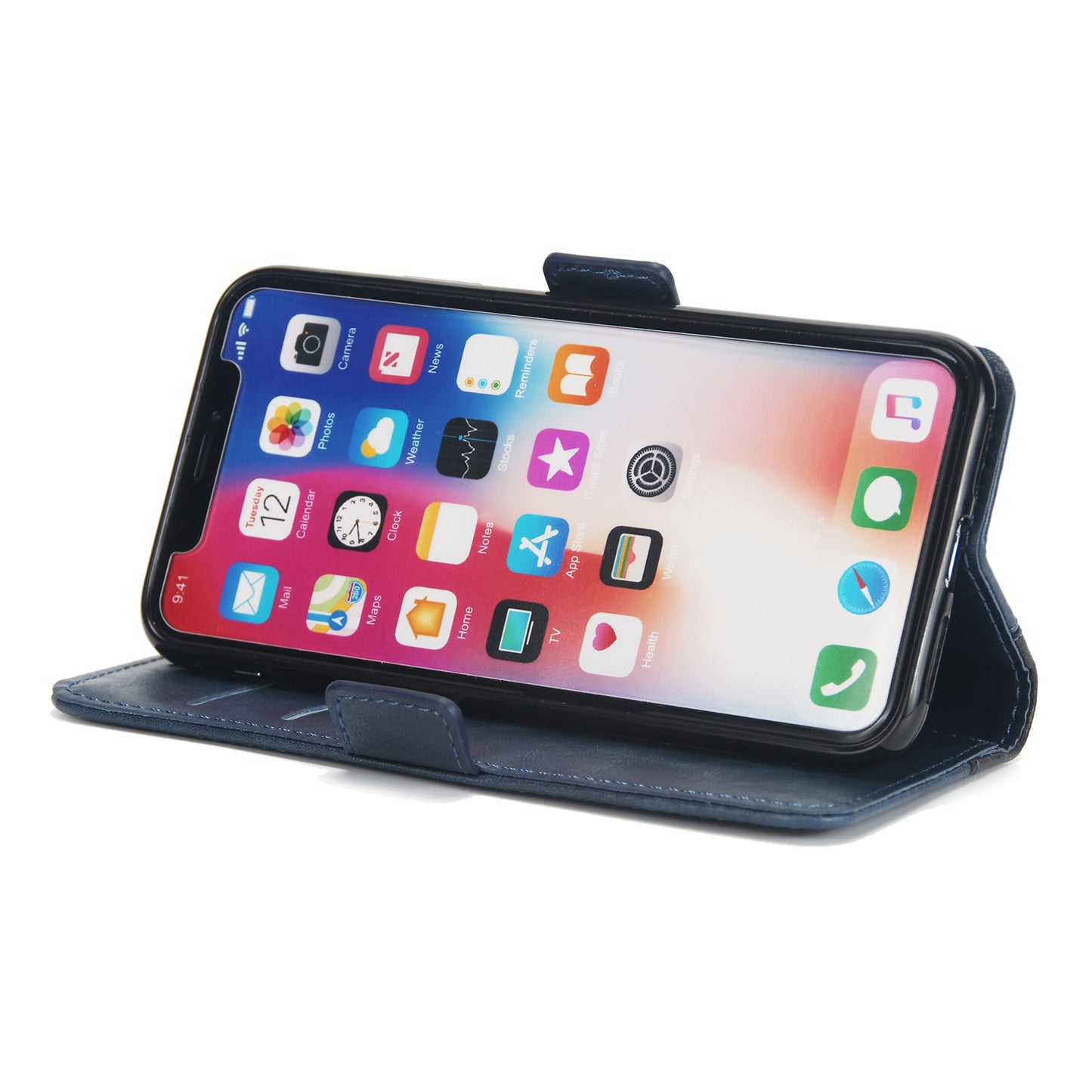 Retro Grain Contrast Color Stitching Mobile Phone Protection Leather Case Flip Cover Protective Shell for iPhone X iphone xs