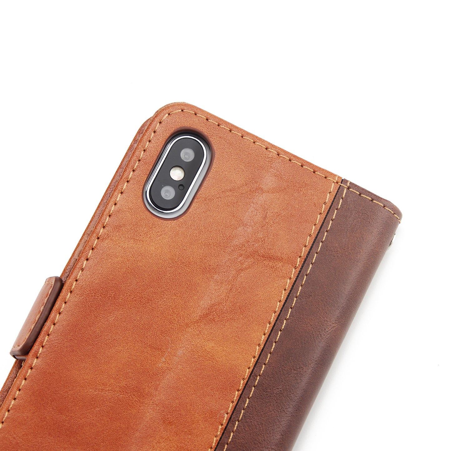 Retro Grain Contrast Color Stitching Mobile Phone Protection Leather Case Flip Cover Protective Shell for iPhone X iphone xs