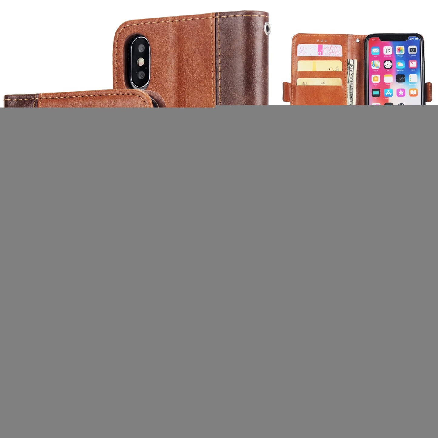 Retro Grain Contrast Color Stitching Mobile Phone Protection Leather Case Flip Cover Protective Shell for iPhone X iphone xs