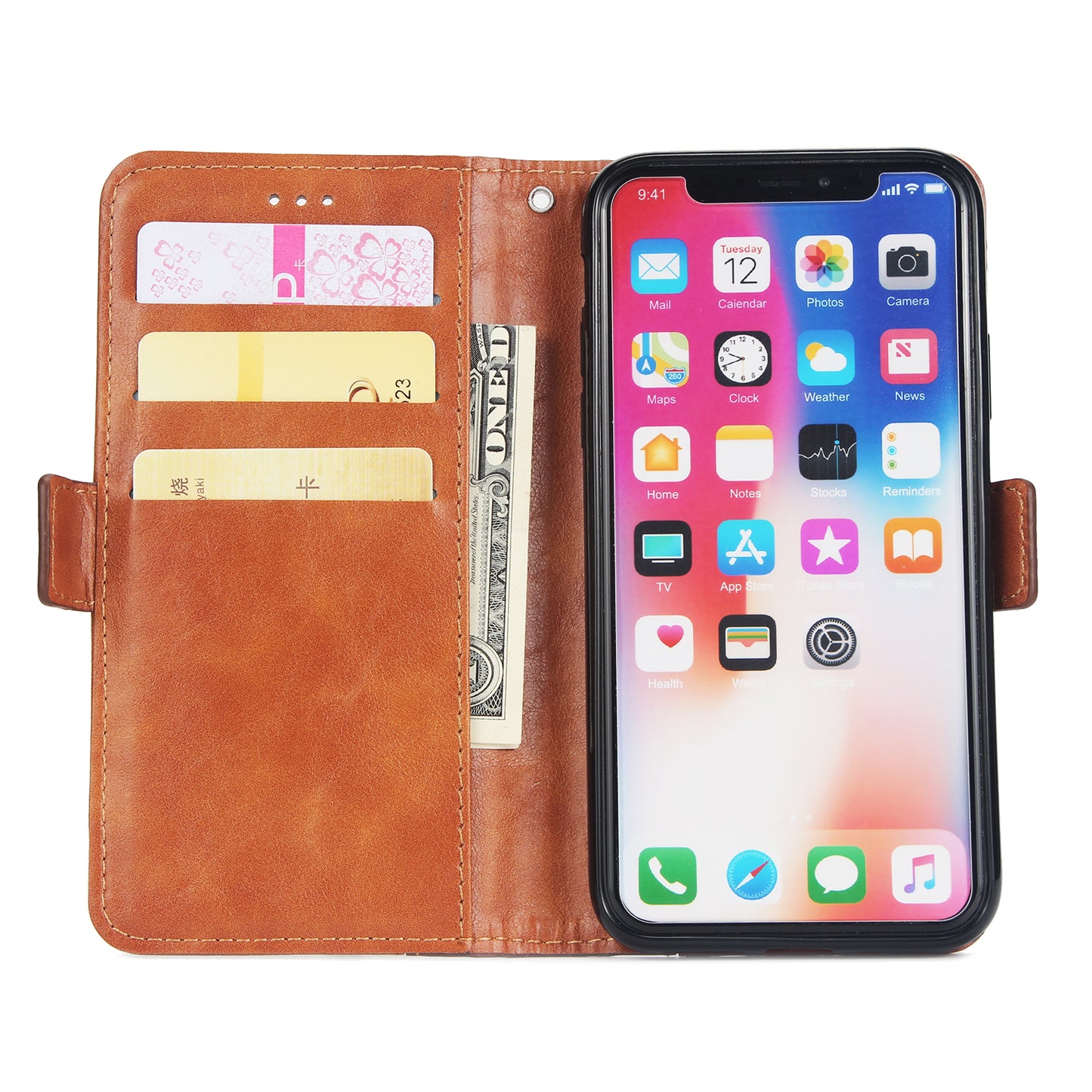 Retro Grain Contrast Color Stitching Mobile Phone Protection Leather Case Flip Cover Protective Shell for iPhone X iphone xs