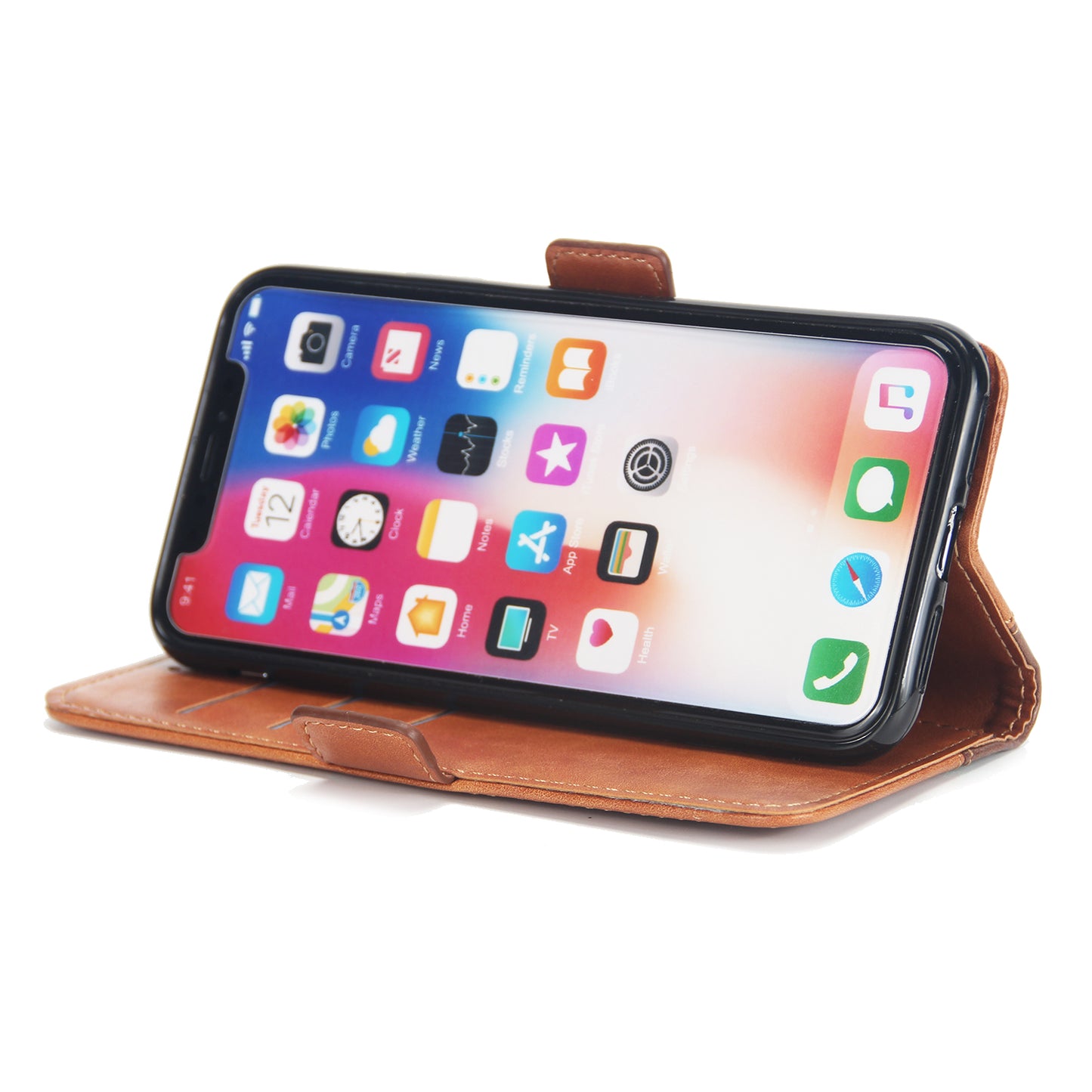 Retro Grain Contrast Color Stitching Mobile Phone Protection Leather Case Flip Cover Protective Shell for iPhone X iphone xs