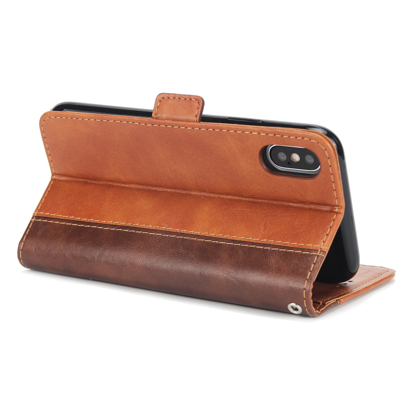 Retro Grain Contrast Color Stitching Mobile Phone Protection Leather Case Flip Cover Protective Shell for iPhone X iphone xs