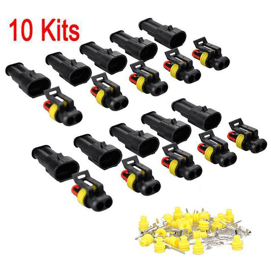 10 Kits 2 Pin Way Sealed Waterproof Electrical Wire Connector Plug Car Auto Tool