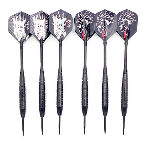6 Pcs Torpedo Shape Steel Black Tip Darts with Shafts Flights 22g Sporting Goods