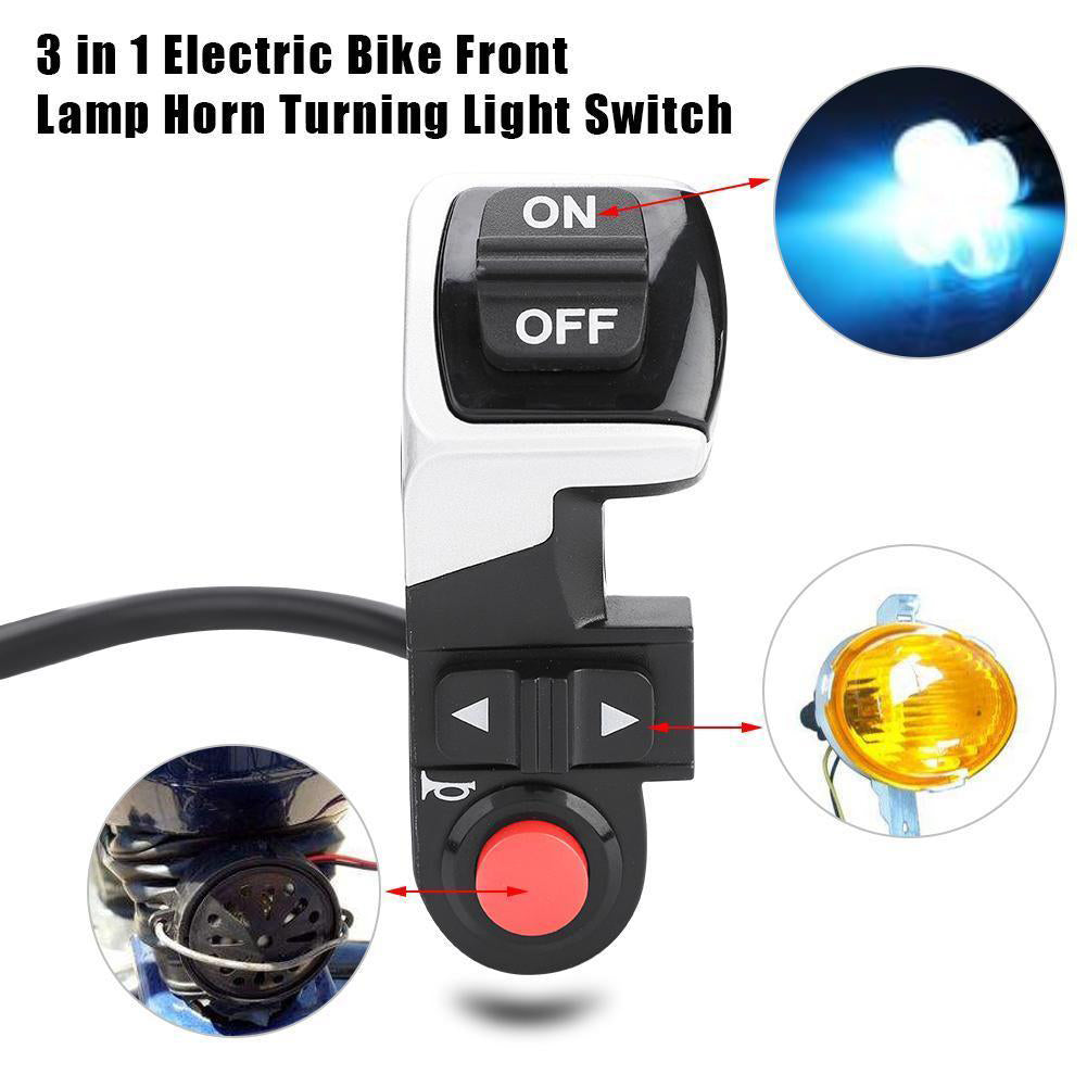 3 in 1 Scooter Electric Bike Turn Signal Light Head Tail Lamp Horn Button Switch