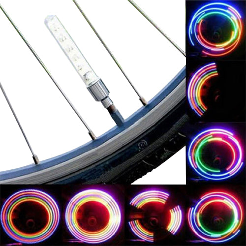 2 Pcs Bike Cycling Bicycle Wheel Tire Valve Cap Spoke Neon 5 LED Lights Lamp